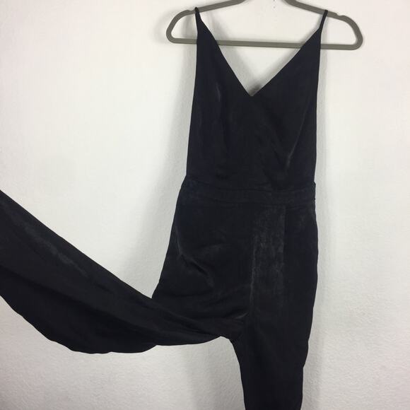 Nasty Gal Black Satin Open Back Surplice Cocktail Tapered Jumpsuit Small - Picture 9 of 12